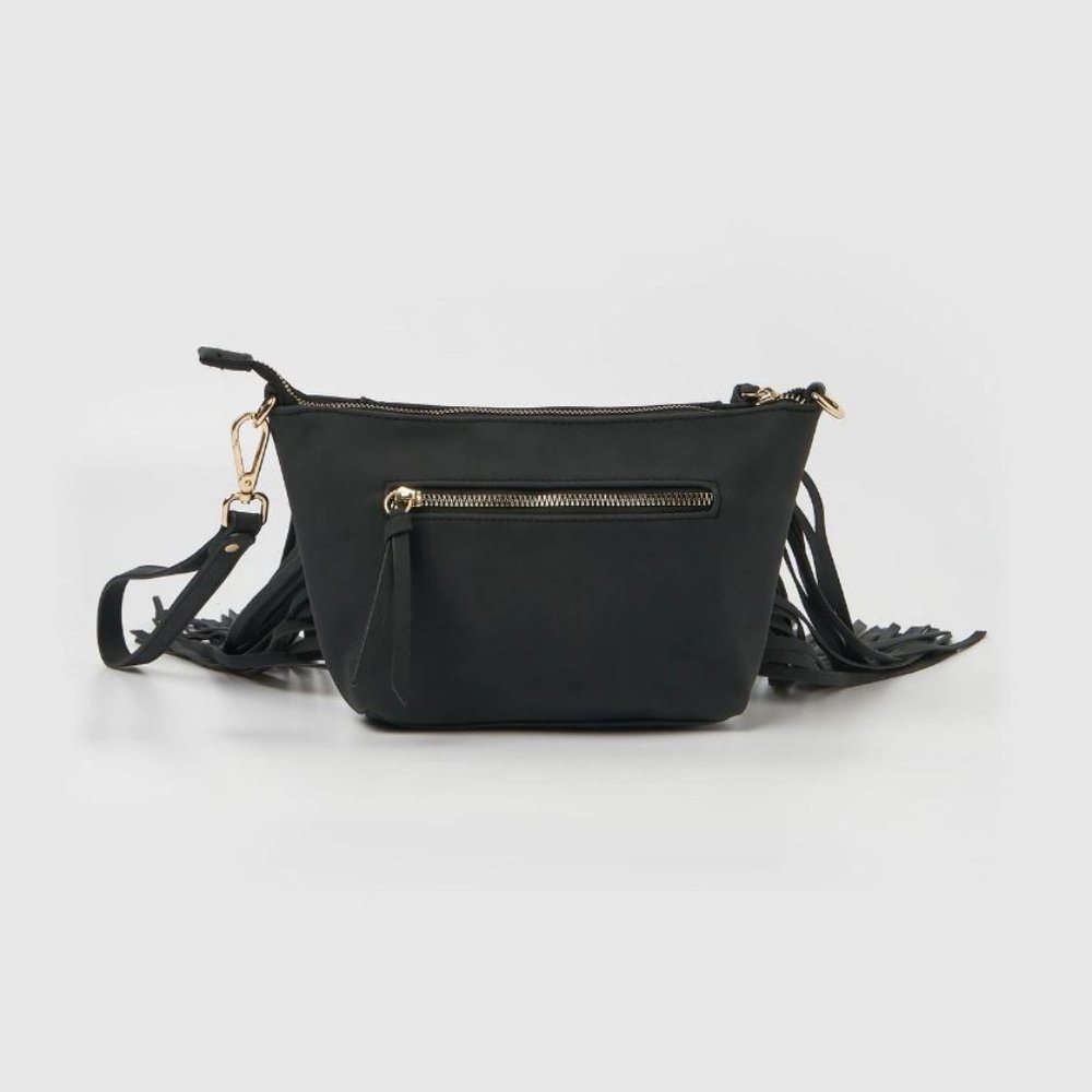 URBAN ORIGINALS Fringe Baby leather-suede women's crossbody bag + Dust bag BLACK - Picture 5 of 8